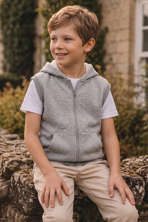3 İplik Kapüşonlu Fermuarlı Unisex Çocuk Yelek