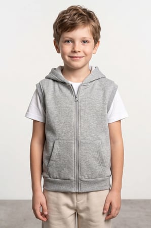 3 İplik Kapüşonlu Fermuarlı Unisex Çocuk Yelek