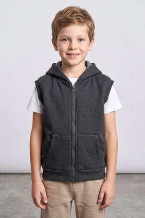 3 İplik Kapüşonlu Fermuarlı Unisex Çocuk Yelek