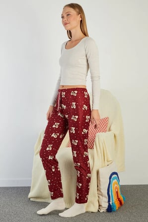 Ayıcık Desenli Beli Lastikli Süet Pijama Altı