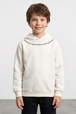 3 İplik Yazı Baskılı Kapüşonlu Kız Çocuk Sweatshirt