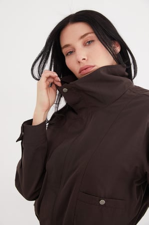Gizli Fermuarlı Çıtçıtlı Polo Yaka Salaş Ceket
