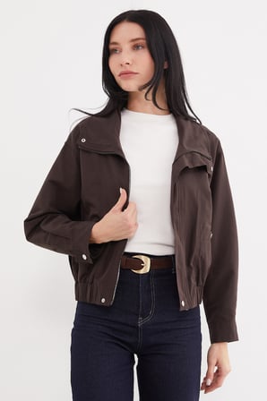 Gizli Fermuarlı Çıtçıtlı Polo Yaka Salaş Ceket
