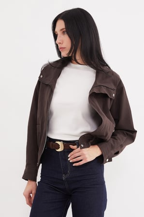Gizli Fermuarlı Çıtçıtlı Polo Yaka Salaş Ceket