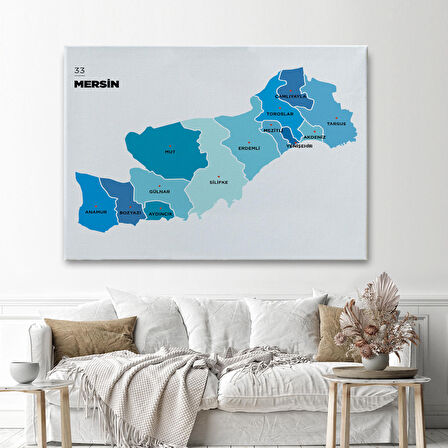 Harita Sepeti Mersin İli ve İlçeler Haritası Dekoratif Kanvas Tablo 1420