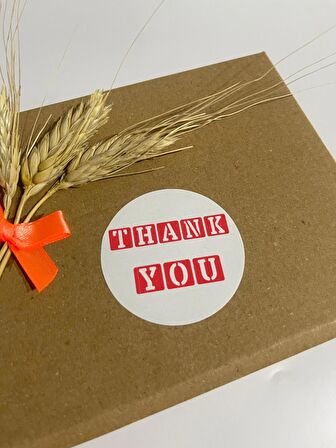 Thank You Beyaz Etiket Kırmızı Yazı Yuvarlak Yapışkanlı Etiket 5x5 cm 100 adet