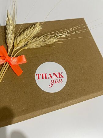 Thank You Kırmızı Yazılı Yuvarlak Yapışkanlı Etiket 3x3 cm 150 adet