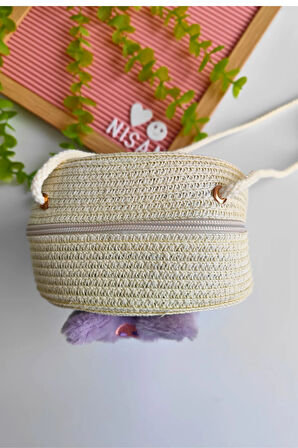 Kız Çocuk Bayramlık Kuromi Hasır Çanta (Askısı Ayarlanabilir)