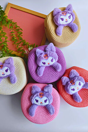 Kız Çocuk Bayramlık Kuromi Hasır Çanta (Askısı Ayarlanabilir)