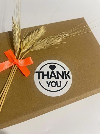 Thank You Yuvarlak Kalpli Siyah Yazılı Yuvarlak Yapışkanlı Etiket 5x5 cm 100 adet