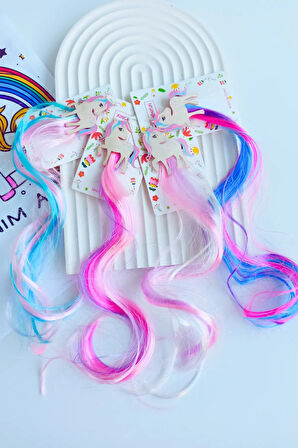 Unicorn Figürlü Renkli Pens Yapay Saç Postiş