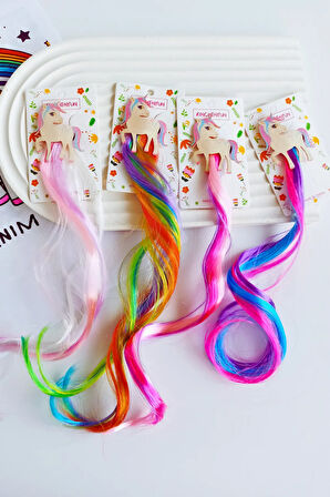 Unicorn Figürlü Renkli Pens Yapay Saç Postiş