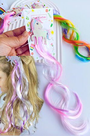 Unicorn Figürlü Renkli Pens Yapay Saç Postiş