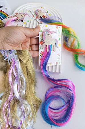 Unicorn Figürlü Renkli Pens Yapay Saç Postiş