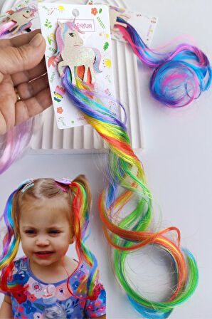 Unicorn Figürlü Renkli Pens Yapay Saç Postiş