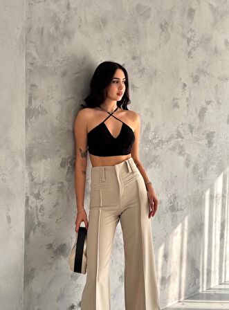 Brg Clothing İspanyol Paça Salaş Bej Rengi Kumaş Pantolon