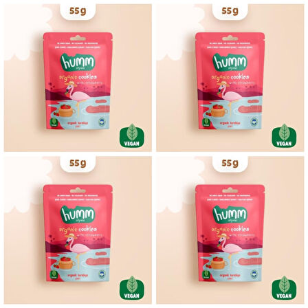 Organik Vegan Çilekli Kurabiye Atıştırmalık Paketi - 4 adet* 55 g