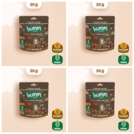 organik Glutensiz Vegan Kakaolu ve Fındıklı Kek - 30g* 4 adet