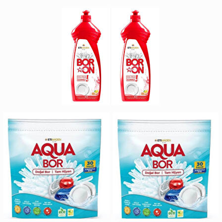 AQUABOR DOĞAL MİNERALLİ 2 PAKET BULAŞIK TABLETİ 30*2 KAPSÜL+2 ADET BORON ELDE BULAŞIK YIKAMA
