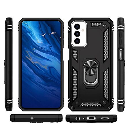 Smcase Samsung Galaxy M23 Kılıf Vega Yüzüklü Standlı Kapak