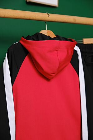 Unisex Şerit Detaylı Kapüşonlu Çocuk Eşofman Takımı