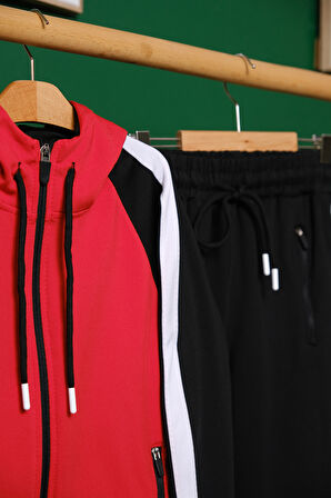 Unisex Şerit Detaylı Kapüşonlu Çocuk Eşofman Takımı