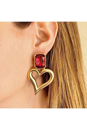 Kadın Gold Renkli Altın Kaplama Kalpli Küpe