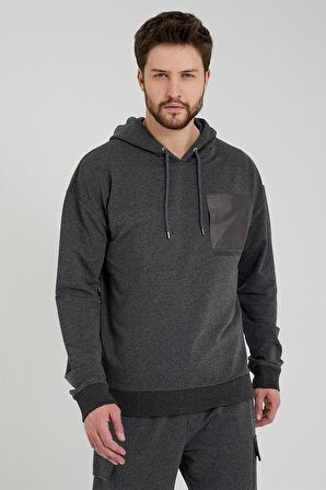 Erkek Oversize Kapüşonlu Sweatshirt Antrasit