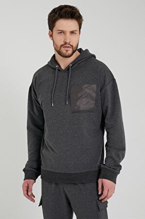 Erkek Oversize Kapüşonlu Sweatshirt Antrasit