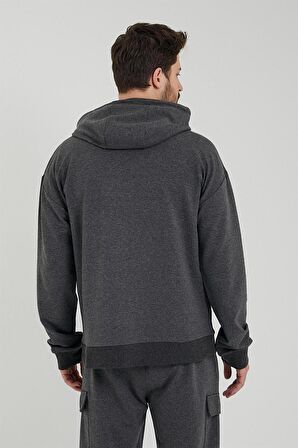 Erkek Oversize Kapüşonlu Sweatshirt Antrasit