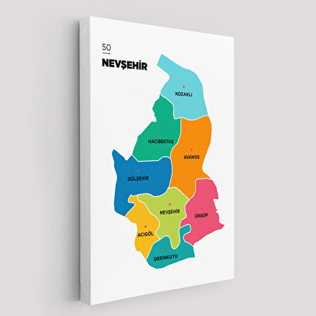 Harita Sepeti Nevşehir İli ve İlçeler Haritası Dekoratif Kanvas Tablo 1427