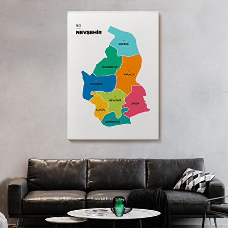 Harita Sepeti Nevşehir İli ve İlçeler Haritası Dekoratif Kanvas Tablo 1427