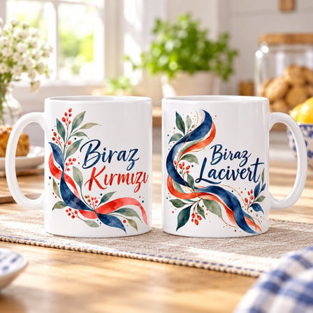Biraz Kırmızı ve Biraz Lacivert 2'li Porselen Kupa Seti - MODEL 552