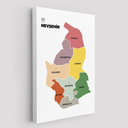 Harita Sepeti Nevşehir İli ve İlçeler Haritası Dekoratif Kanvas Tablo 1428