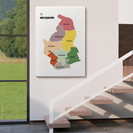 Harita Sepeti Nevşehir İli ve İlçeler Haritası Dekoratif Kanvas Tablo 1428