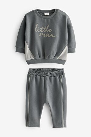 Pamuklu Gri Little Man Sweatshirt Jogger Alt Üst Takım
