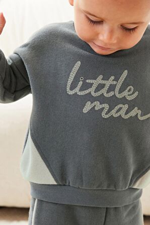 Pamuklu Gri Little Man Sweatshirt Jogger Alt Üst Takım