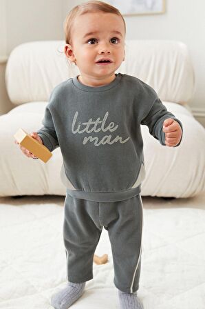 Pamuklu Gri Little Man Sweatshirt Jogger Alt Üst Takım