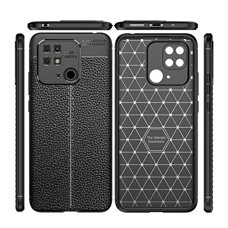 Smcase Xiaomi Redmi 10c Kılıf Kamera Korumalı Deri Dokulu Silikon  Nano Ekran Koruyucu