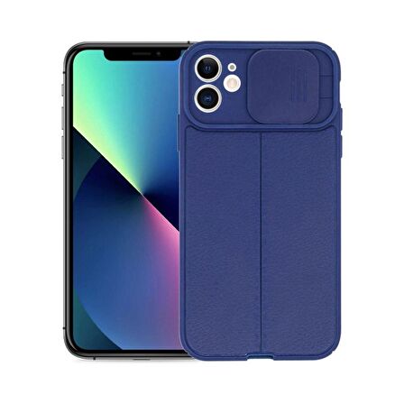 Smcase iPhone 12 Kılıf Lensi Kamera Korumalı Deri Dokulu Silikon 