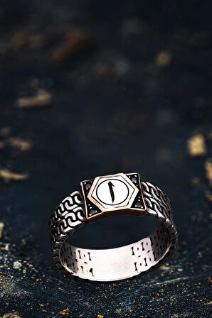 Erkek Gümüş Yüzük - Elif Yazılı İnce Kibar Erkek Yüzüğü