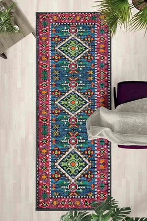 Ruhsar Modern Dijital Baskı Yıkanabilir Kaymaz Yolluk Halı