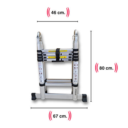 160 + 160 cm. - 5+5  Basamaklı Teleskobik / Teleskopik Merdiven - A Tipi Uzayan Merdiven