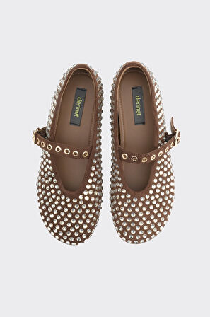 Taş Aksesuarlı Bilekten Bantlı Kadın Babet