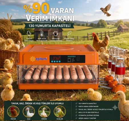 Tam Otomatik Kuluçka Makinesi 130 Yumurta Kapasiteli | Akıllı Isı ve Nem Kontrolü | Otomatik Yumurta Çevirme | Otomatik Su Sistemi | Ayarlanabilir Viyol (  )