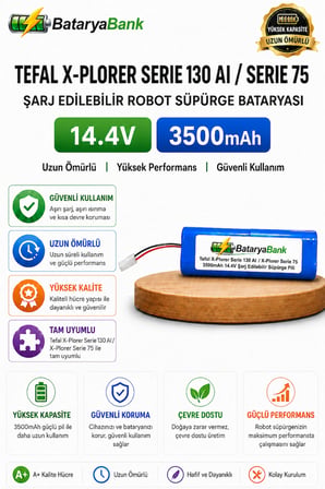 BataryaBank Tefal X-Plorer Serie 130 AI / X-Plorer Serie 75 Uyumlu Robot Süpürge Bataryası 14.4V 3500mAh Li-ion