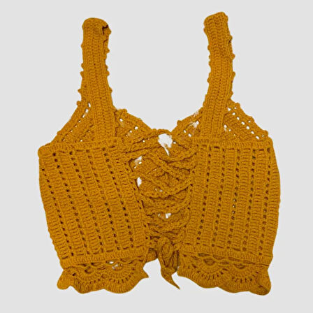 Uretti - ASLI 5776 - El Yapımı Fırfır Detaylı Turuncu Crop Top