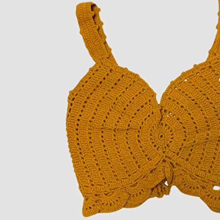 Uretti - ASLI 5776 - El Yapımı Fırfır Detaylı Turuncu Crop Top