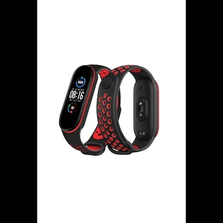 Xiaomi Mi Band 7 Spor Delikli Kordon - Siyah-Kırmızı