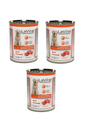 LaVital Biftekli Yetişkin Köpek Konservesi 400 Gr. X 3 Adet